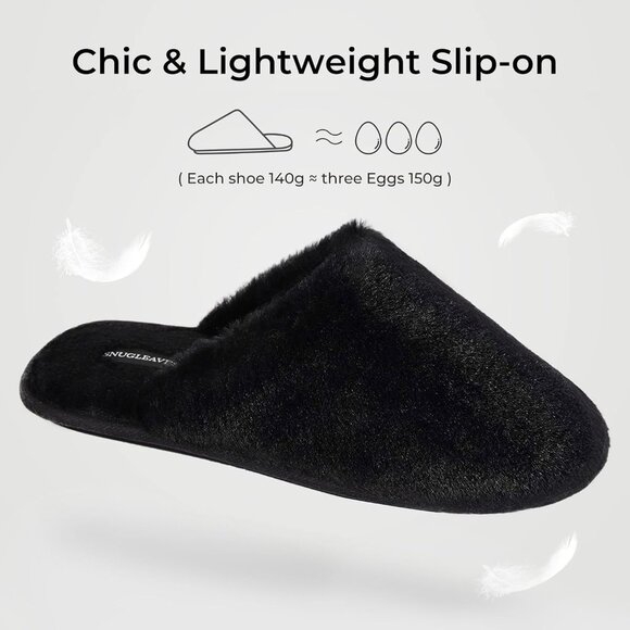 ⚡Women's Black Fuzzy Scuff Slippers Soft Comfy Memory Foam Non Slip House Shoes - Picture 4 of 6